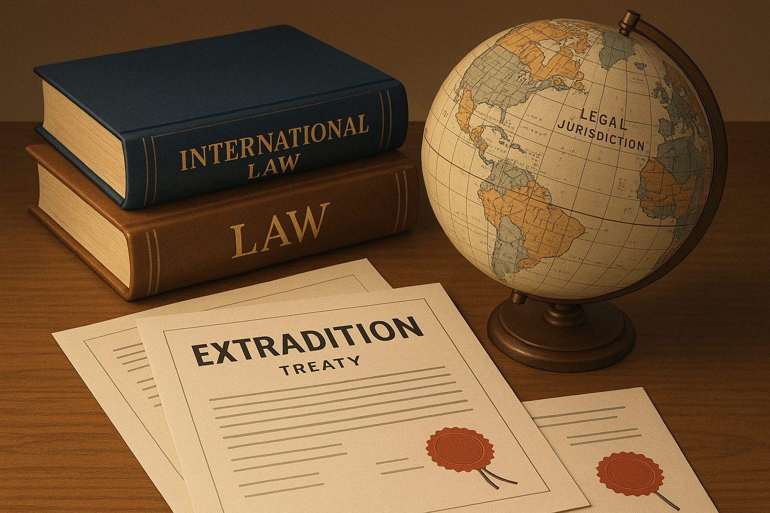International law books globe extradition treaty documents